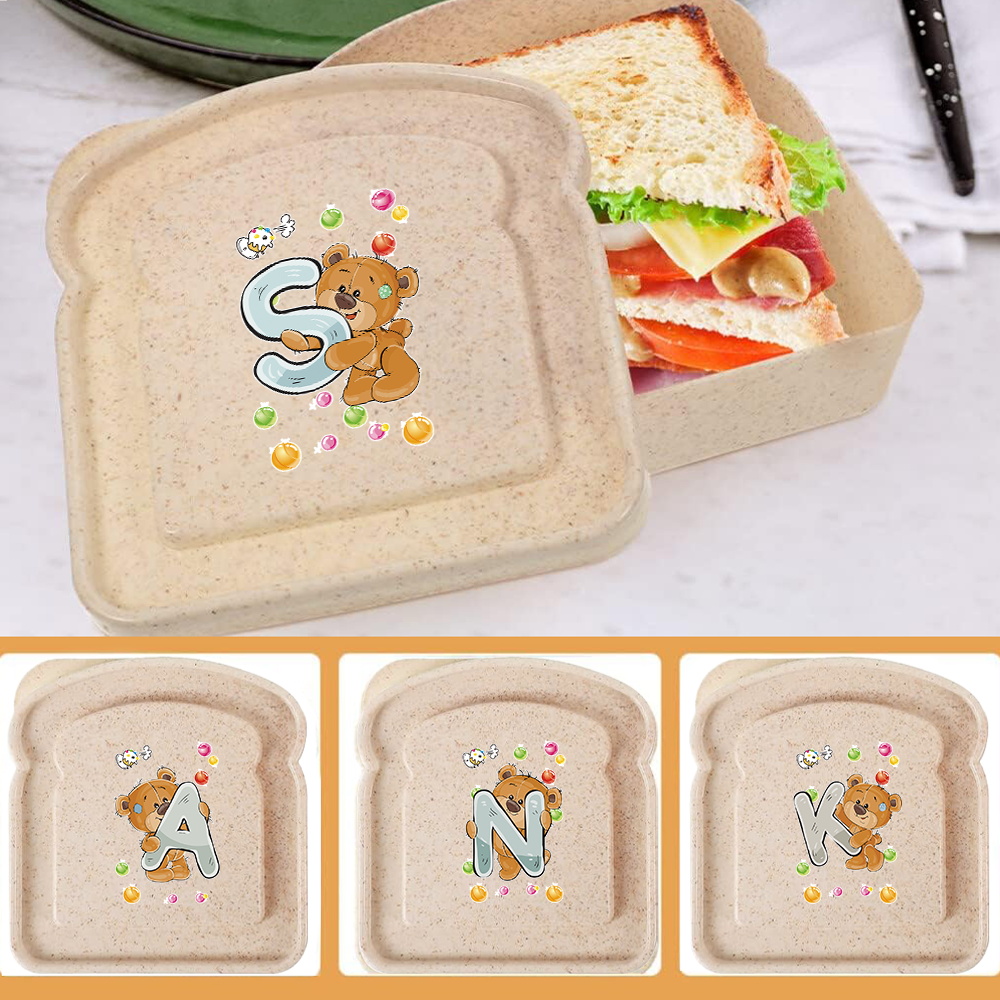 Bento Box - กล่องเก็บขนมปังปิ้งแบบปิดผนึก กล่องเก็บแซนวิชแบบใช้ซ้ำได้ กล่องเก็บขนมปังขนาดใหญ่ ลายหมี