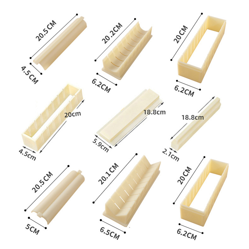 Sushi Making Kit - ชุดอุปกรณ์ทำซูชิ 3 ชิ้น/ชุด รูปทรงสี่เหลี่ยมและหัวใจ แม่พิมพ์ม้วนเค้ก อุปกรณ์ทำซูชิ